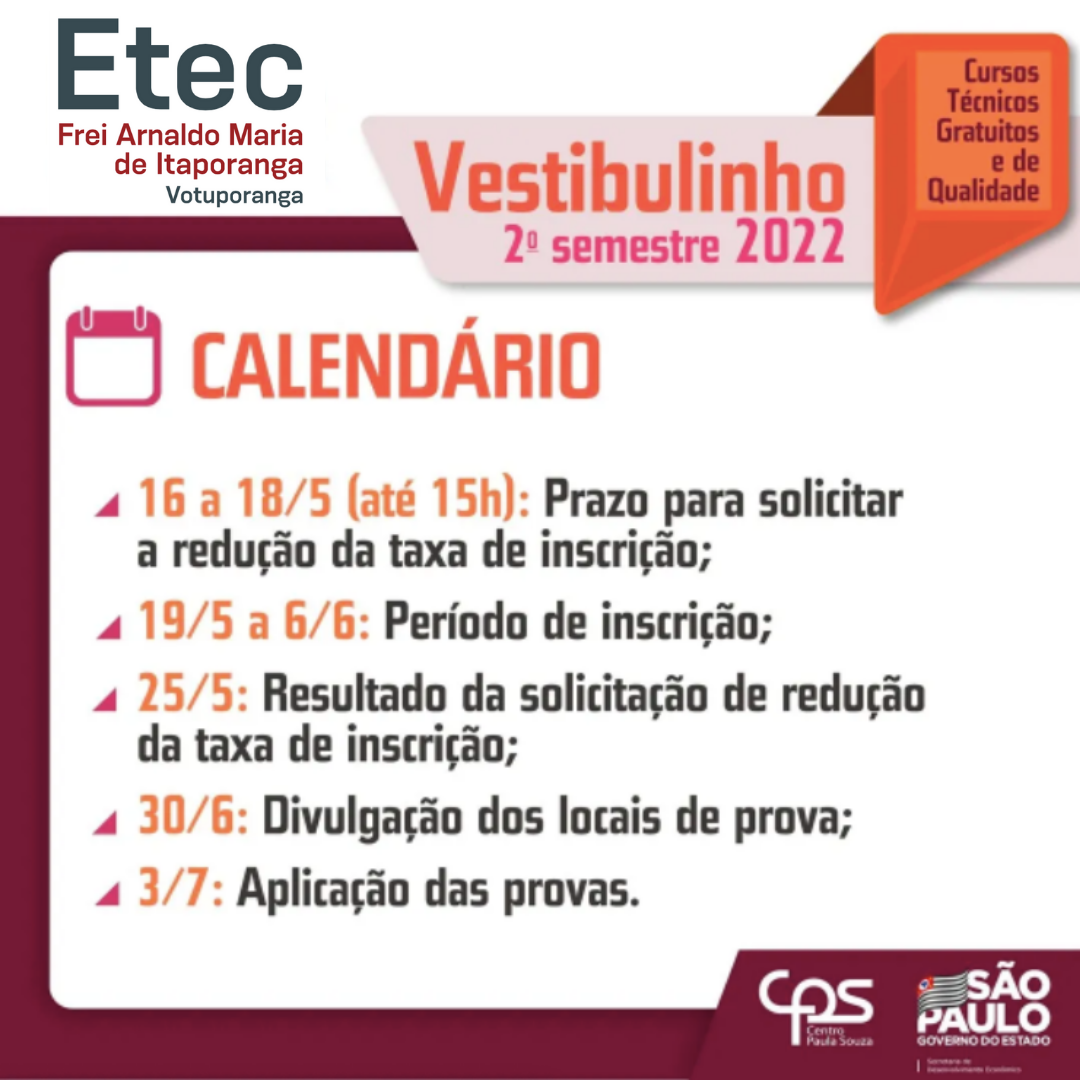 VESTIBULINHO ETEC 2022 → Inscrições, Calendário de Provas e Cursos