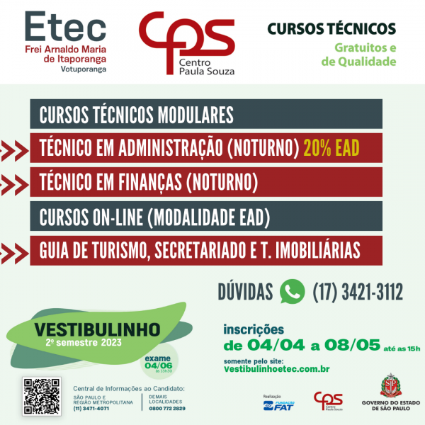 VESTIBULINHO 2023  1º semestre – Etec JMS