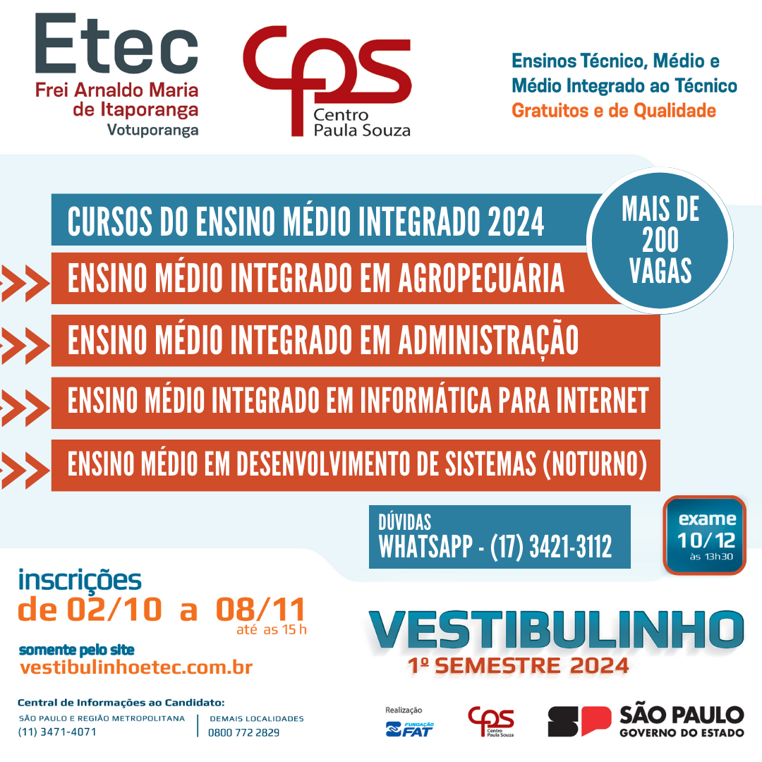 Etec Francisco Morato - VESTIBULINHO 1º SEMESTRE 2024