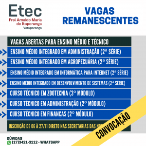 Processo Seletivo - Vagas remanescentes 2024